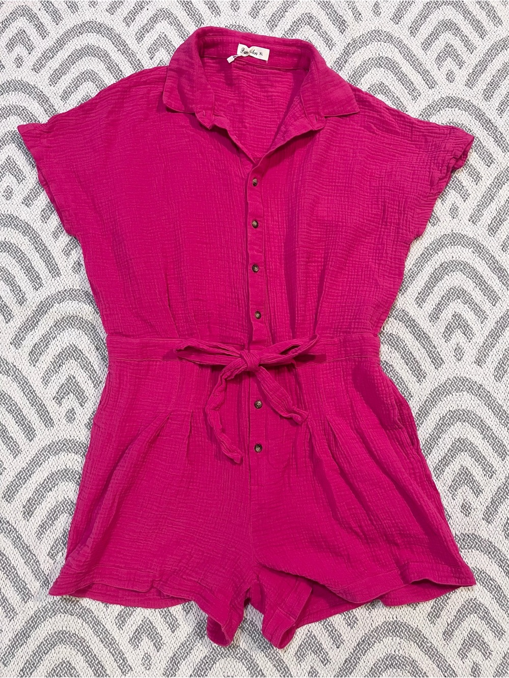 PAINTCOLORS Pink Button Up Short Romper XL